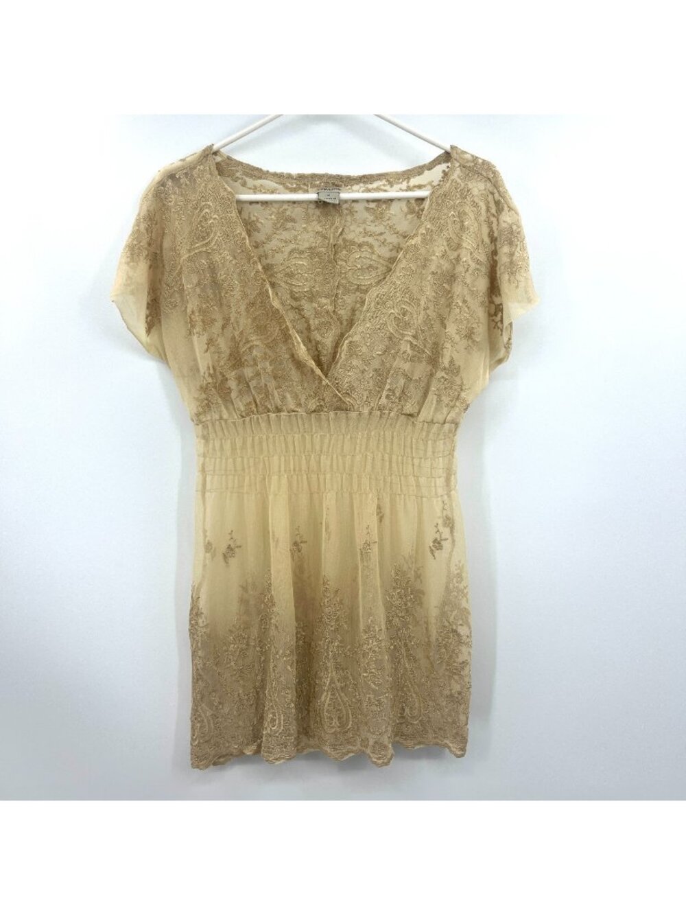 Y2K Vertigo Paris Tan Sheer Lace Babydoll Top Women's Medium